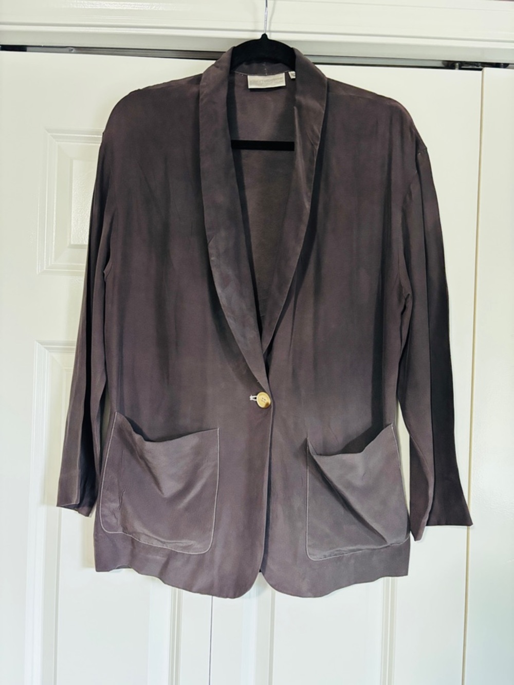Vintage 100% Silk Liz Claiborne Mauve-Purple Single-Button Shawl Collar Blazer